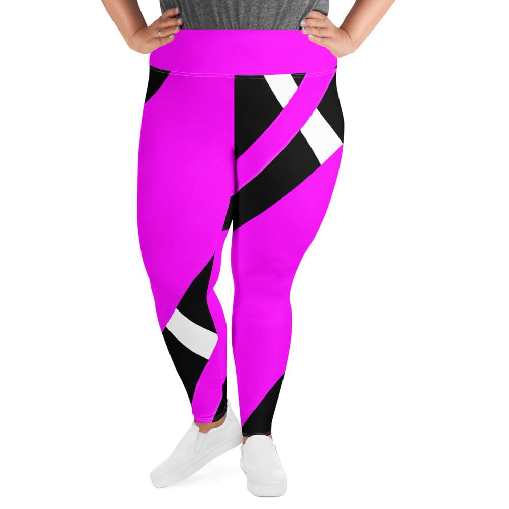 Womens Plus Size Fitness Leggings Black And Pink Pattern