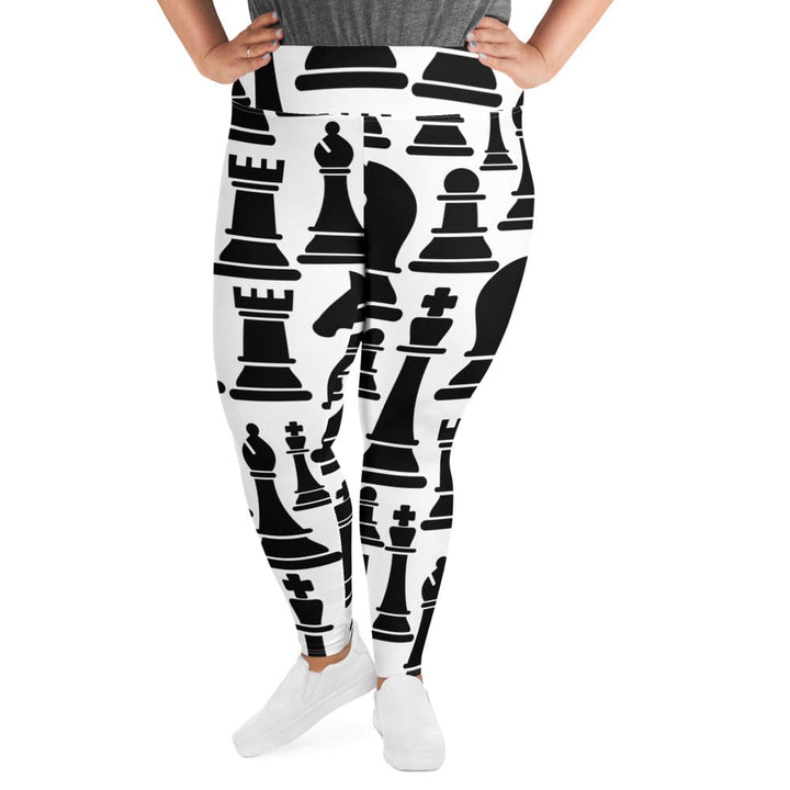 Womens Plus Size Fitness Leggings Black and White Chess Print - Womens