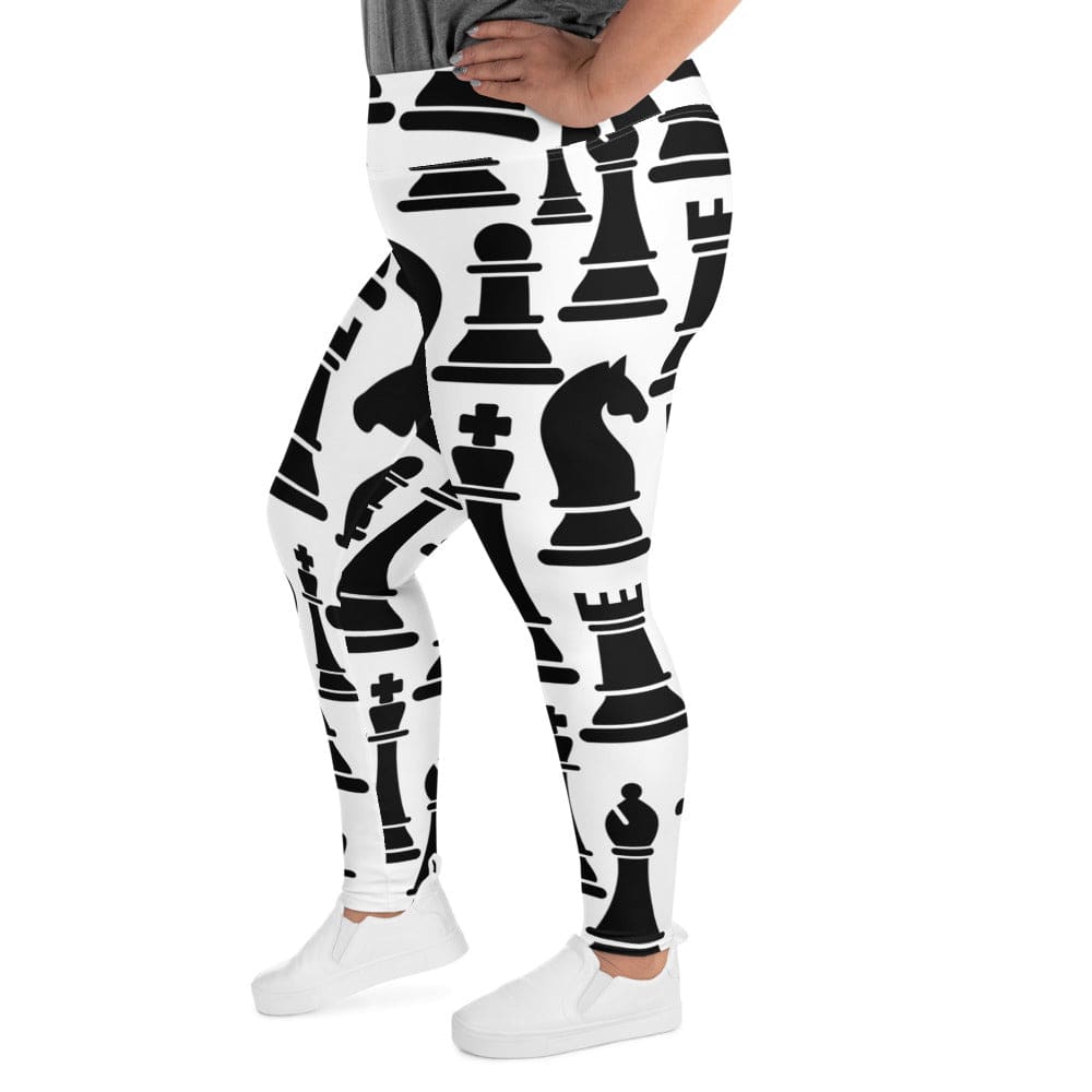 Womens Plus Size Fitness Leggings Black and White Chess Print - Womens