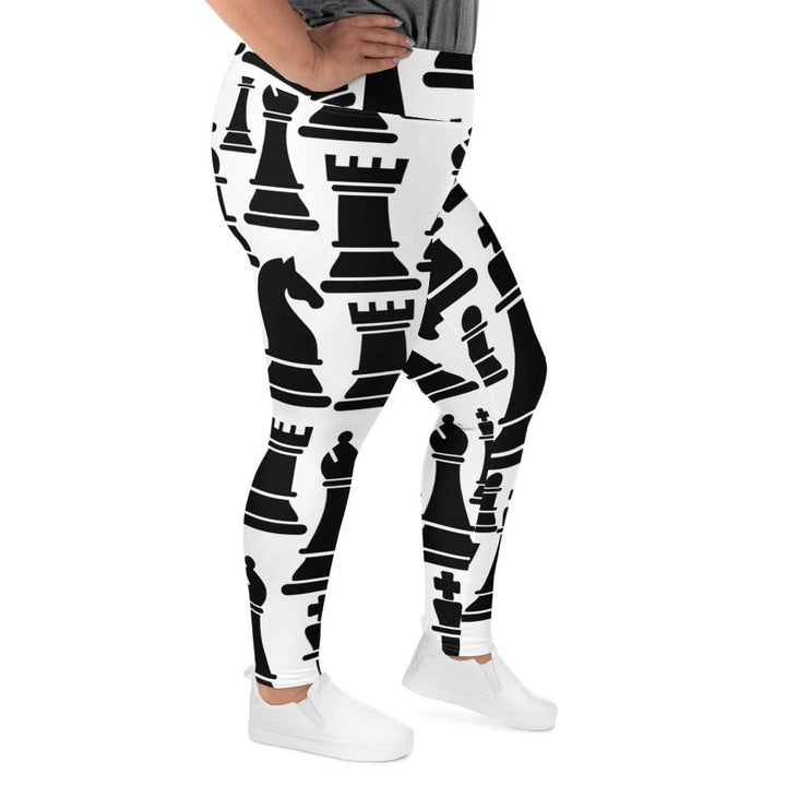 Womens Plus Size Fitness Leggings Black and White Chess Print - Womens