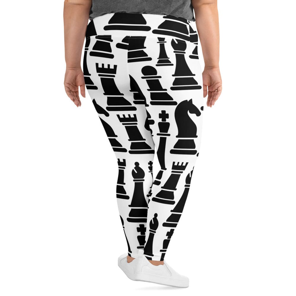 Womens Plus Size Fitness Leggings Black And White Chess Print