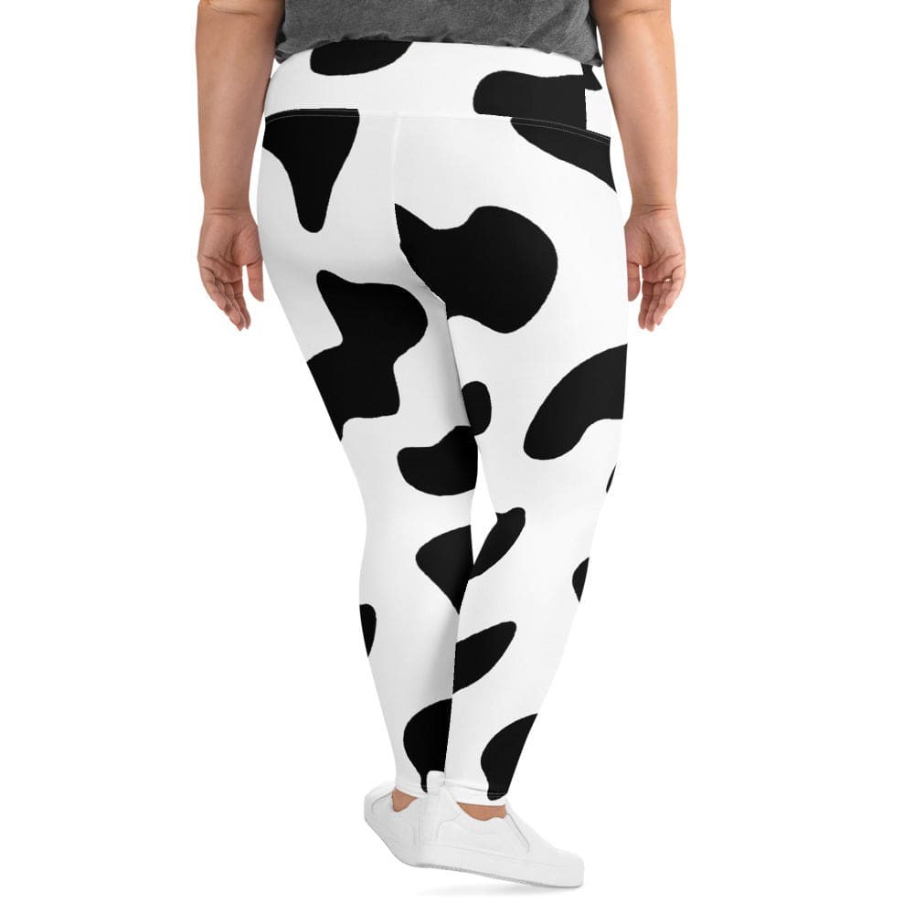 Womens Plus Size Fitness Leggings Black And White Cow Print