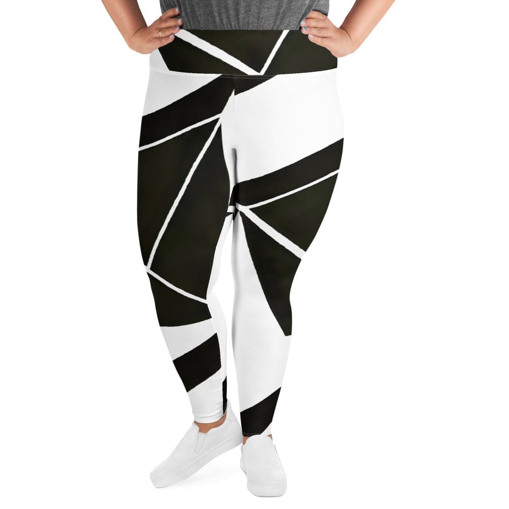 Womens Plus Size Fitness Leggings Black And White Geometric Pattern