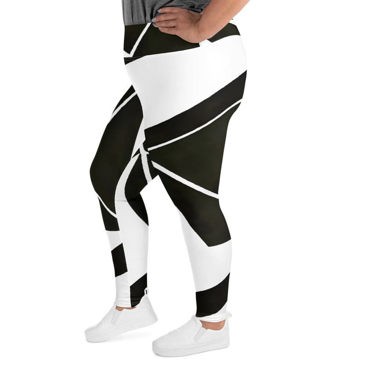 Womens Plus Size Fitness Leggings Black And White Geometric Pattern