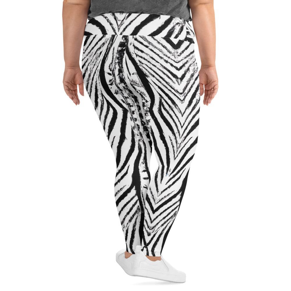 Womens Plus Size Fitness Leggings Black And White Native Pattern