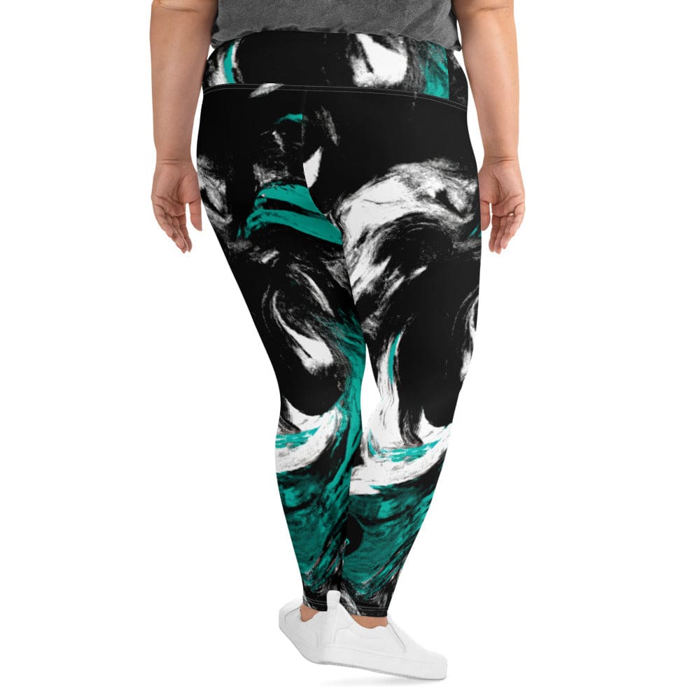 Womens Plus Size Fitness Leggings Black Green White Abstract Pattern - Womens