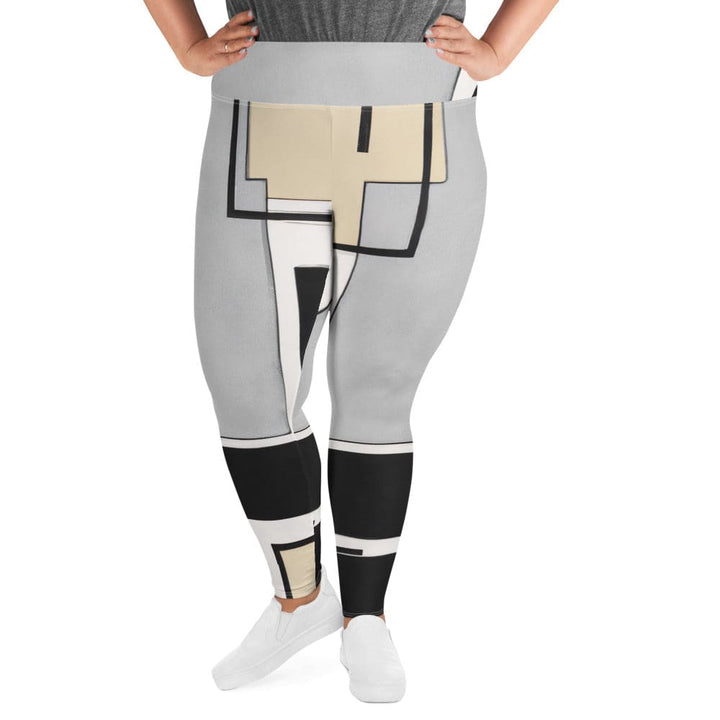 Womens Plus Size Fitness Leggings Black Grey Abstract Pattern - Womens