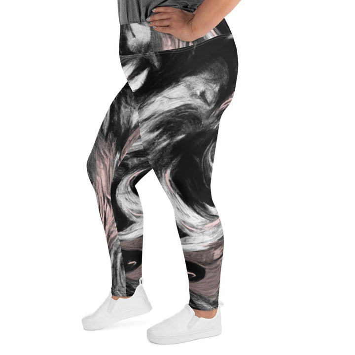 Womens Plus Size Fitness Leggings Black Pink White Abstract Pattern