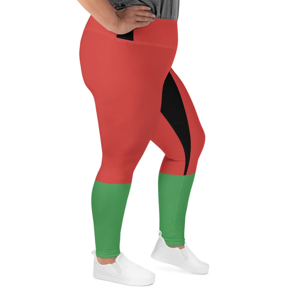 Womens Plus Size Fitness Leggings Black Red Green Stripped 4