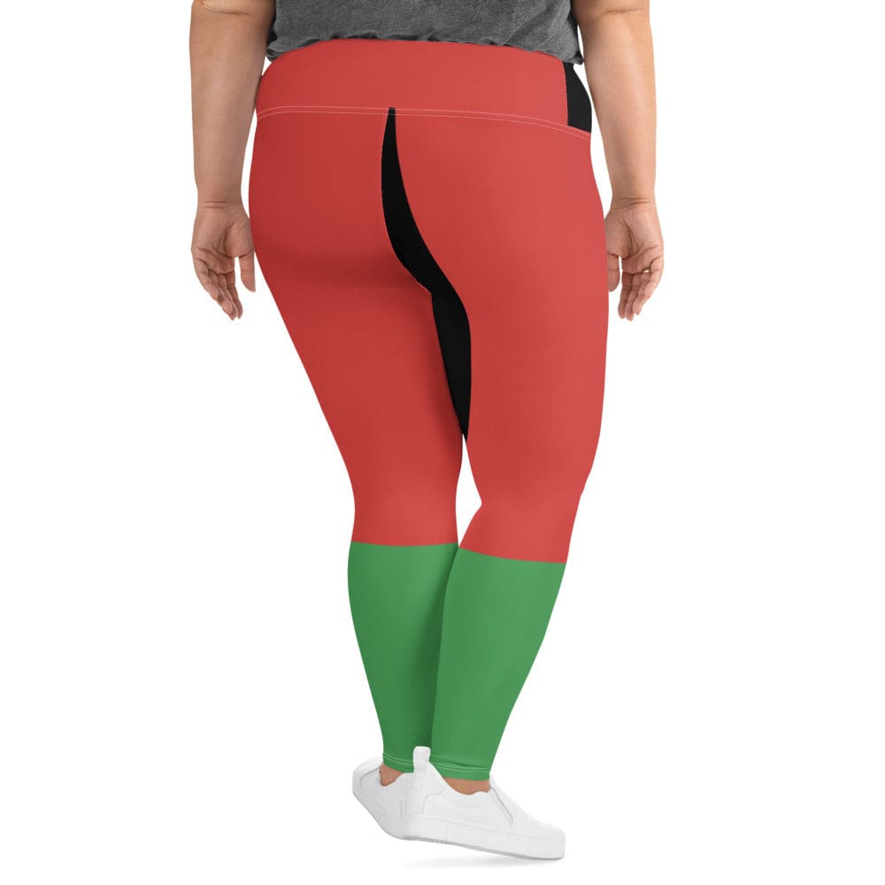 Womens Plus Size Fitness Leggings Black Red Green Stripped 4