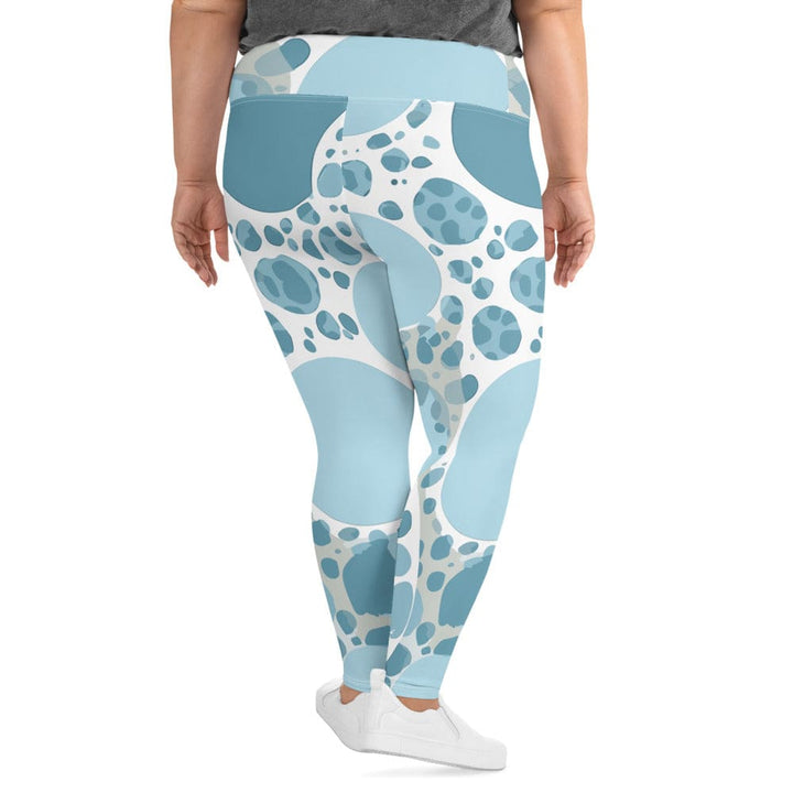 Womens Plus Size Fitness Leggings Blue And White Circular Spotted