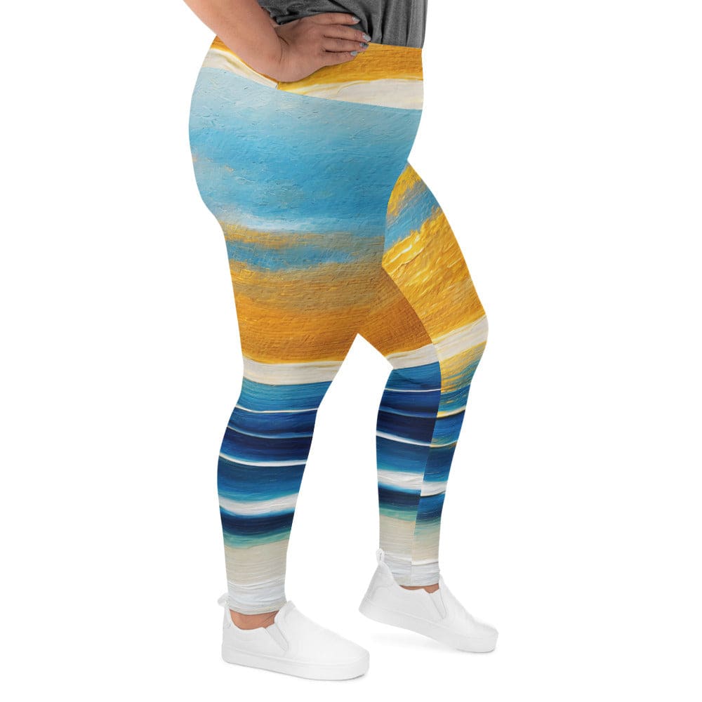 Womens Plus Size Fitness Leggings Blue Ocean Golden Sunset Print 3 - Womens