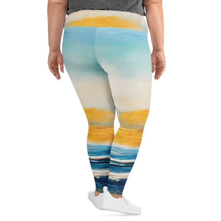 Womens Plus Size Fitness Leggings Blue Ocean Golden Sunset Print 4 - Womens