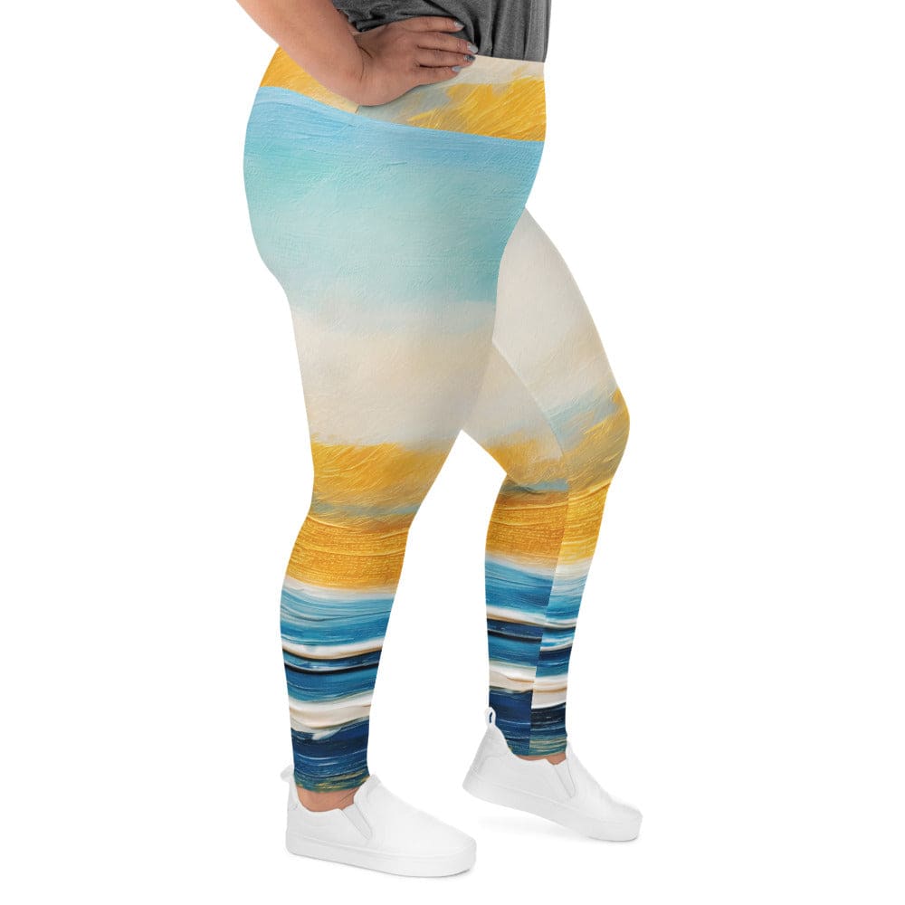 Womens Plus Size Fitness Leggings Blue Ocean Golden Sunset Print 4 - Womens