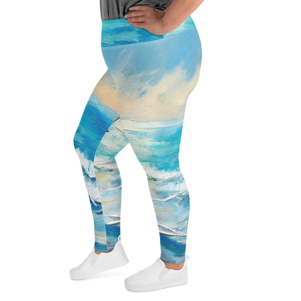 Womens Plus Size Fitness Leggings Blue Ocean Print