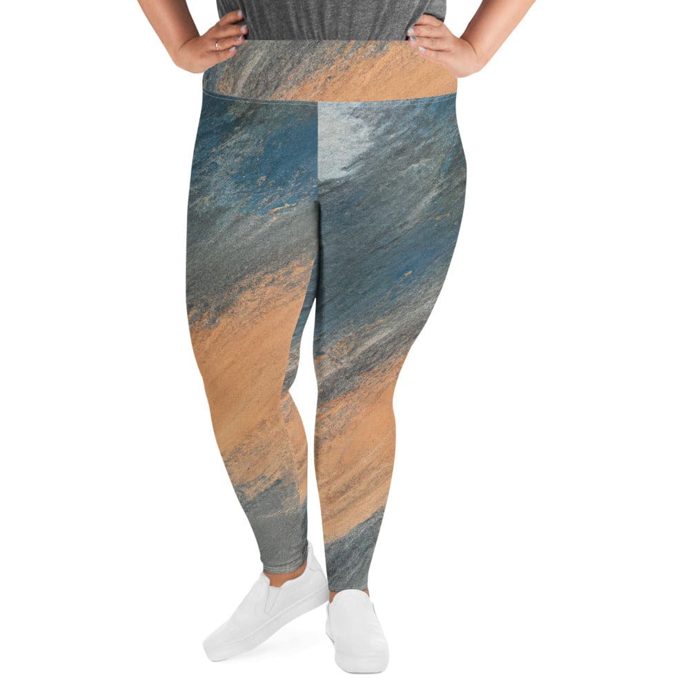 Womens Plus Size Fitness Leggings Blue Orange Abstract Pattern