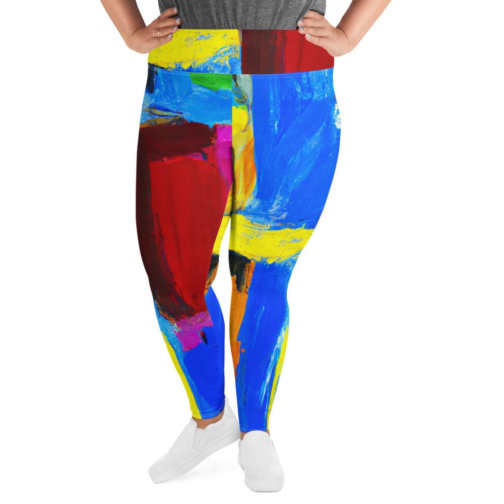 Womens Plus Size Fitness Leggings Blue Red Abstract Pattern
