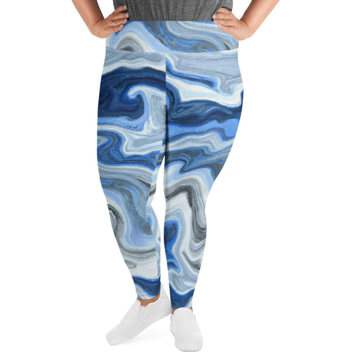 Womens Plus Size Fitness Leggings Blue Grey Marble Print - Womens | Leggings