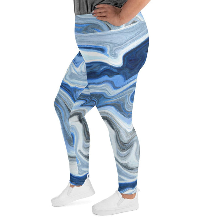 Womens Plus Size Fitness Leggings Blue Grey Marble Print - Womens | Leggings