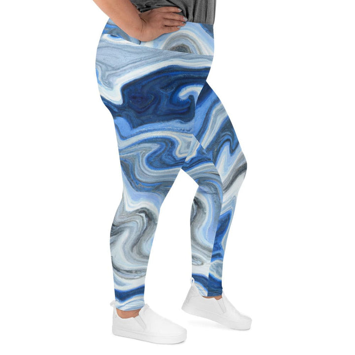 Womens Plus Size Fitness Leggings Blue Grey Marble Print - Womens | Leggings