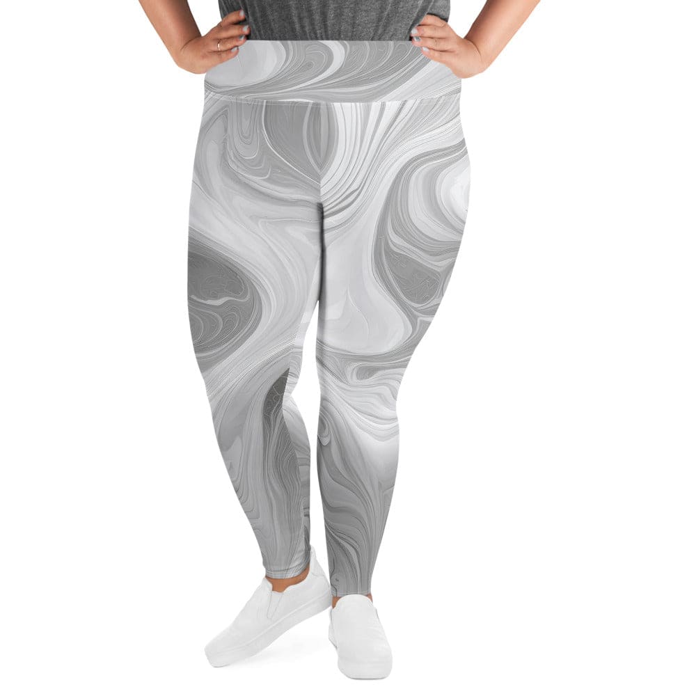 Womens Plus Size Fitness Leggings Boho Marble Pattern White And Grey