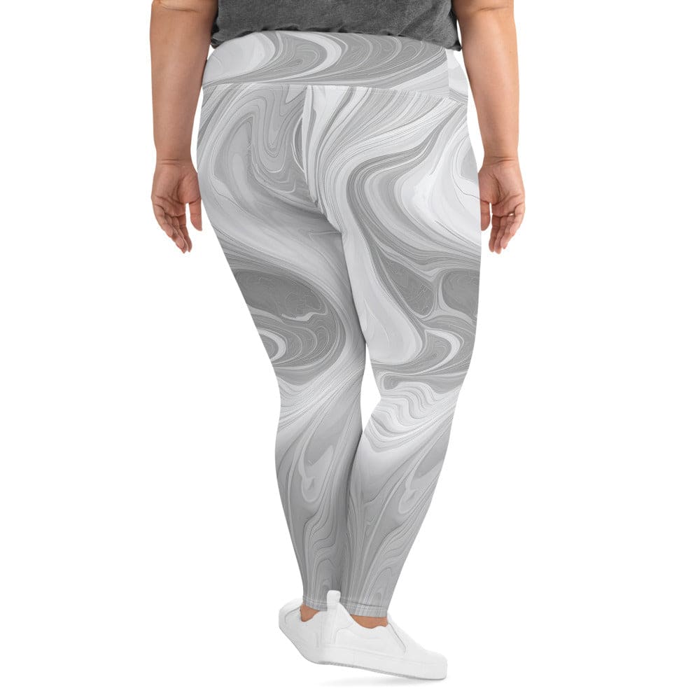 Womens Plus Size Fitness Leggings Boho Marble Pattern White And Grey