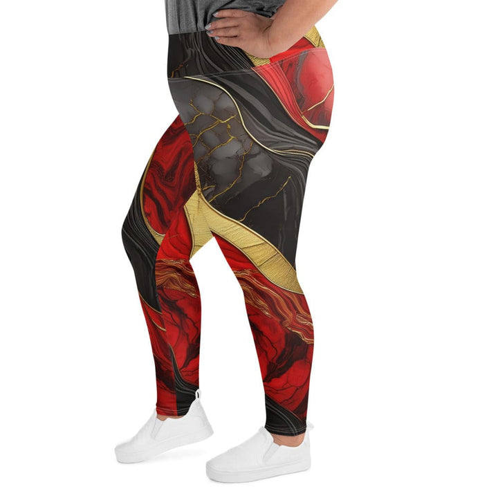 Womens Plus Size Fitness Leggings Bold Red Gold Tones Print - Womens | Leggings