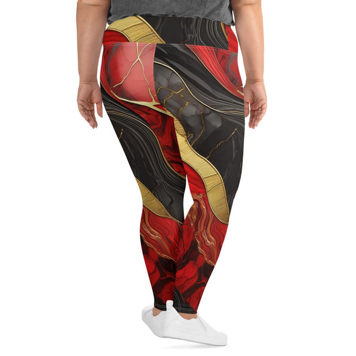 Womens Plus Size Fitness Leggings Bold Red Gold Tones Print - Womens | Leggings