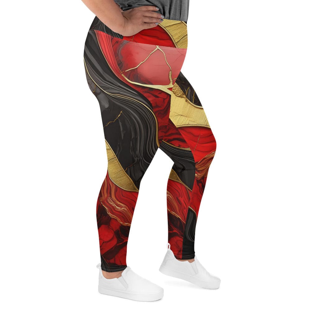 Womens Plus Size Fitness Leggings Bold Red Gold Tones Print - Womens | Leggings