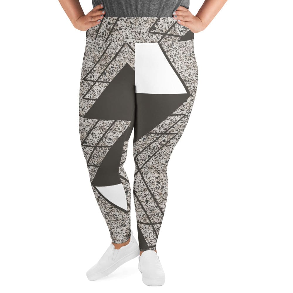 Womens Plus Size Fitness Leggings Brown And White Triangular