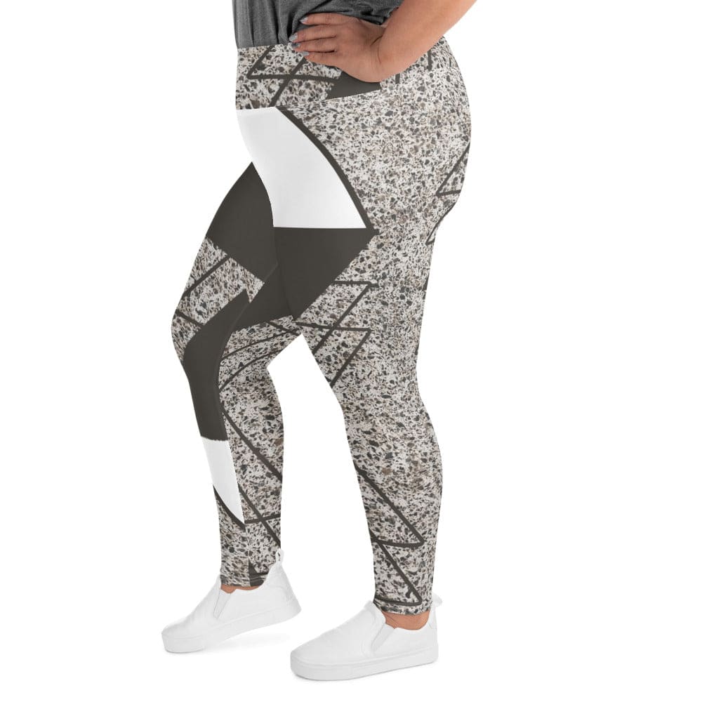 Womens Plus Size Fitness Leggings Brown And White Triangular