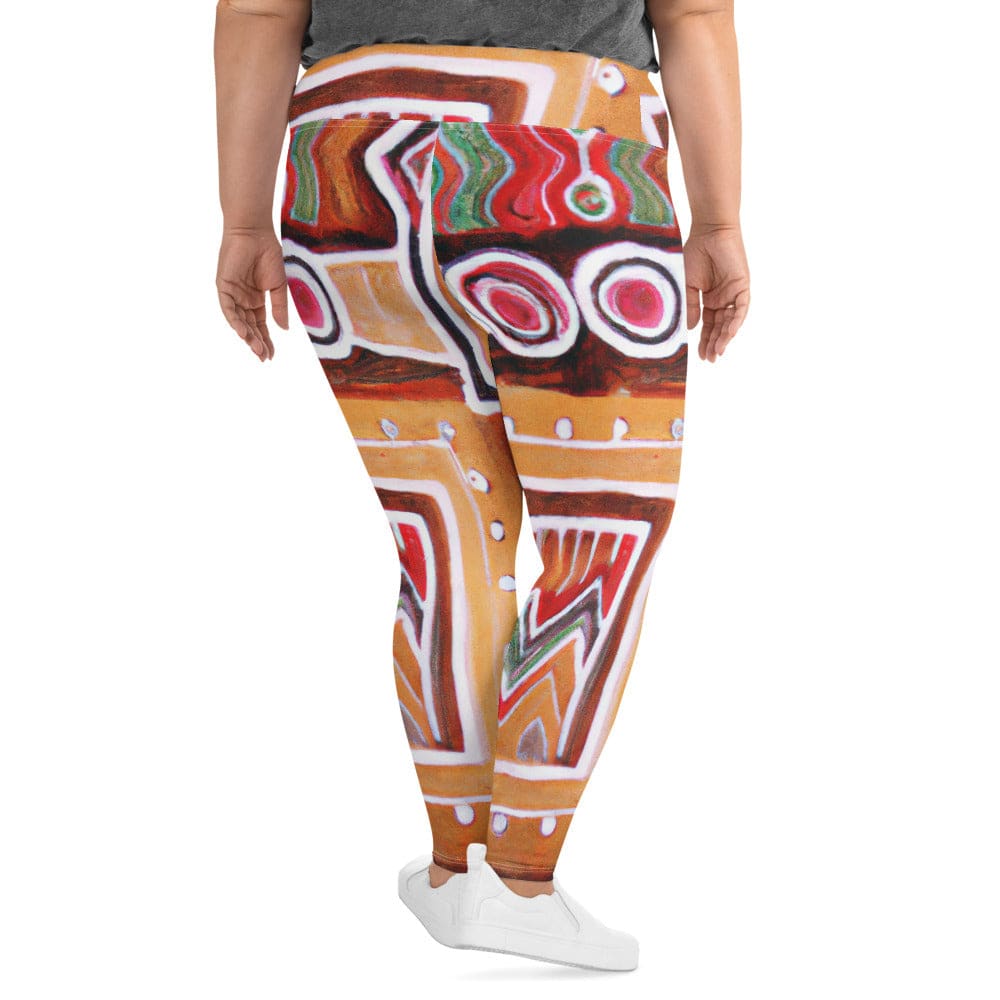 Womens Plus Size Fitness Leggings Brown Orange Green Aztec Pattern - Womens