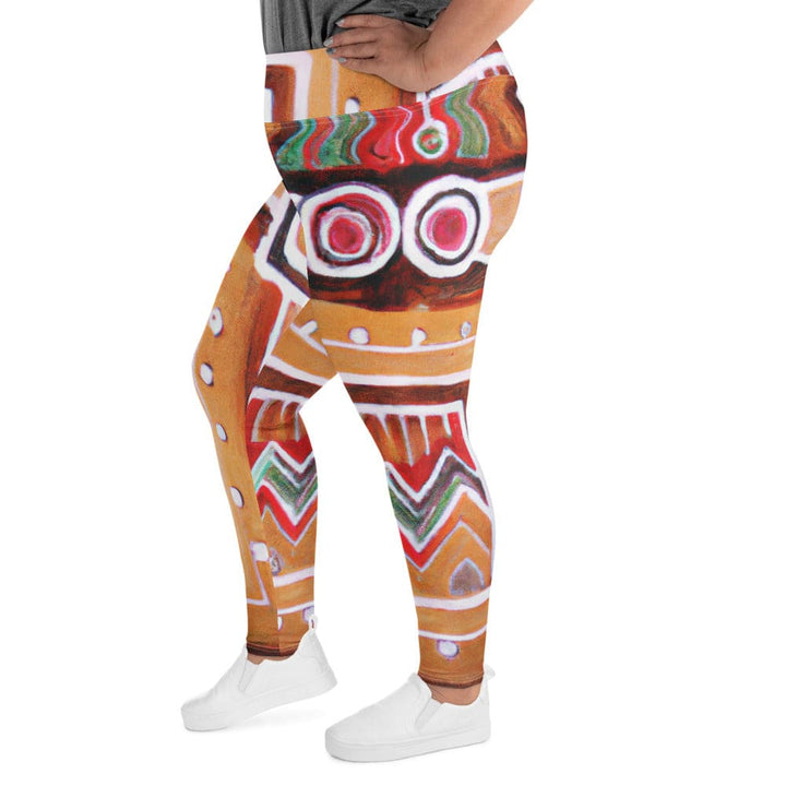 Womens Plus Size Fitness Leggings Brown Orange Green Aztec Pattern - Womens