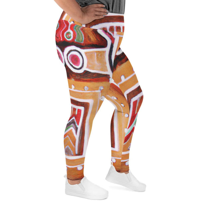 Womens Plus Size Fitness Leggings Brown Orange Green Aztec Pattern - Womens