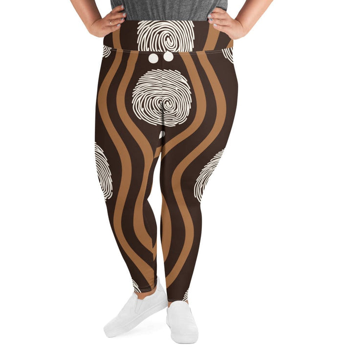 Womens Plus Size Fitness Leggings Brown White Geometric Lines