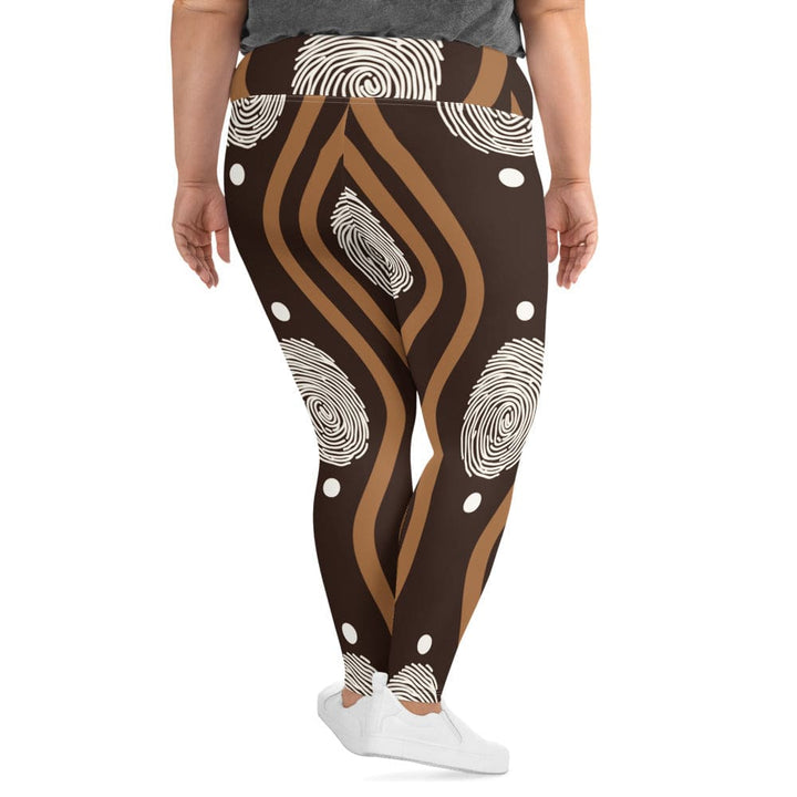 Womens Plus Size Fitness Leggings Brown White Geometric Lines