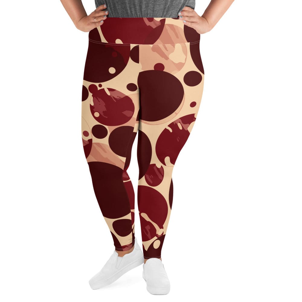 Womens Plus Size Fitness Leggings Burgundy Beige Circular Print - Womens