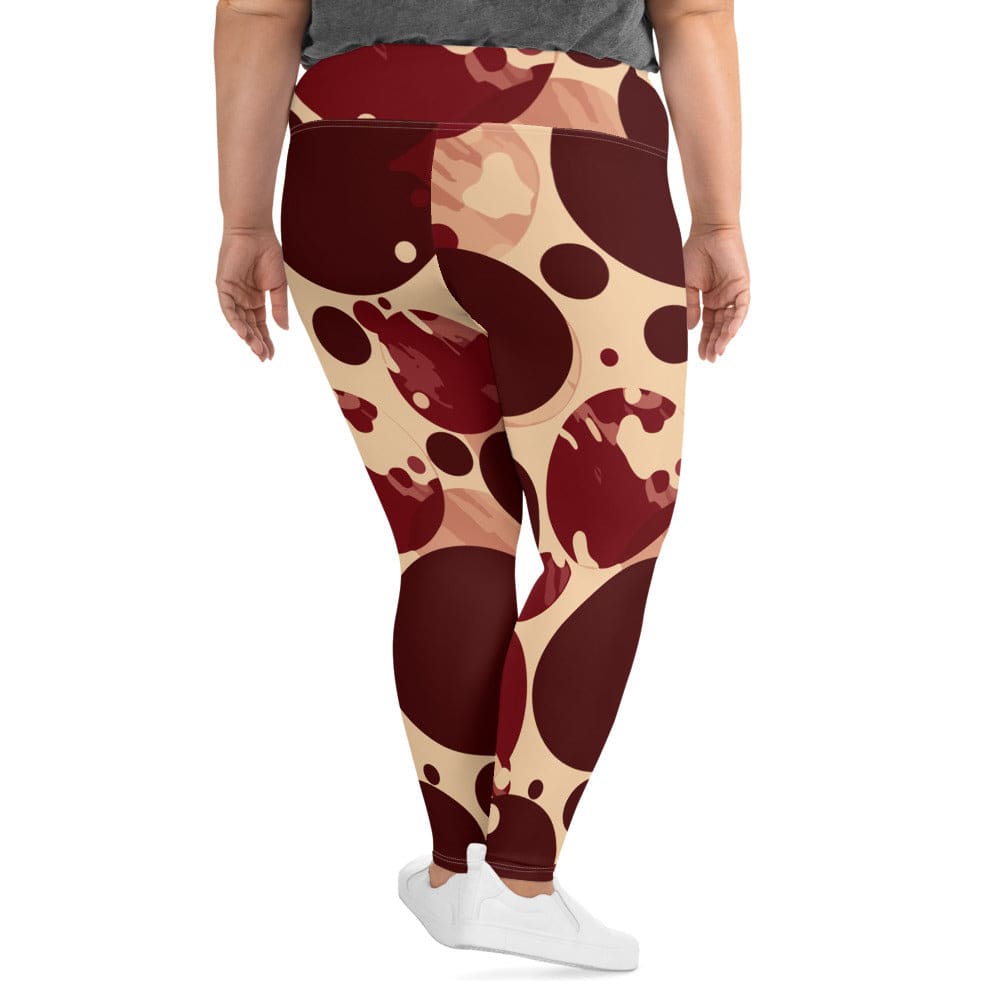 Womens Plus Size Fitness Leggings Burgundy Beige Circular Print - Womens