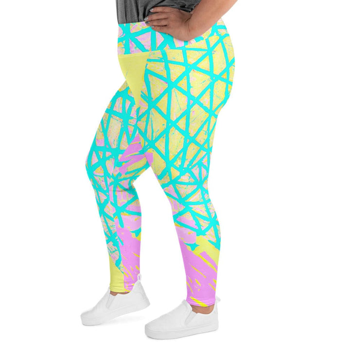 Womens Plus Size Fitness Leggings Cyan Blue Lime Green And Pink