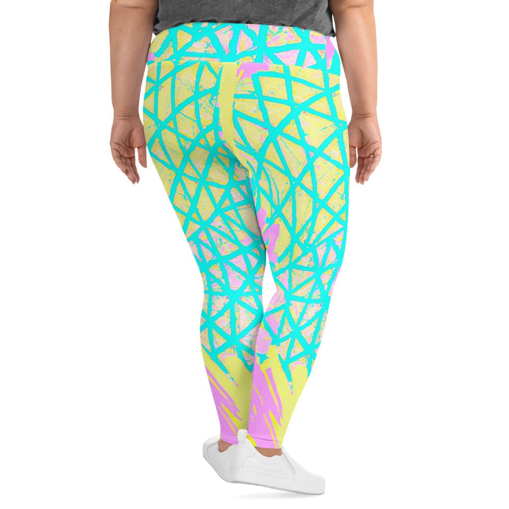 Womens Plus Size Fitness Leggings Cyan Blue Lime Green And Pink