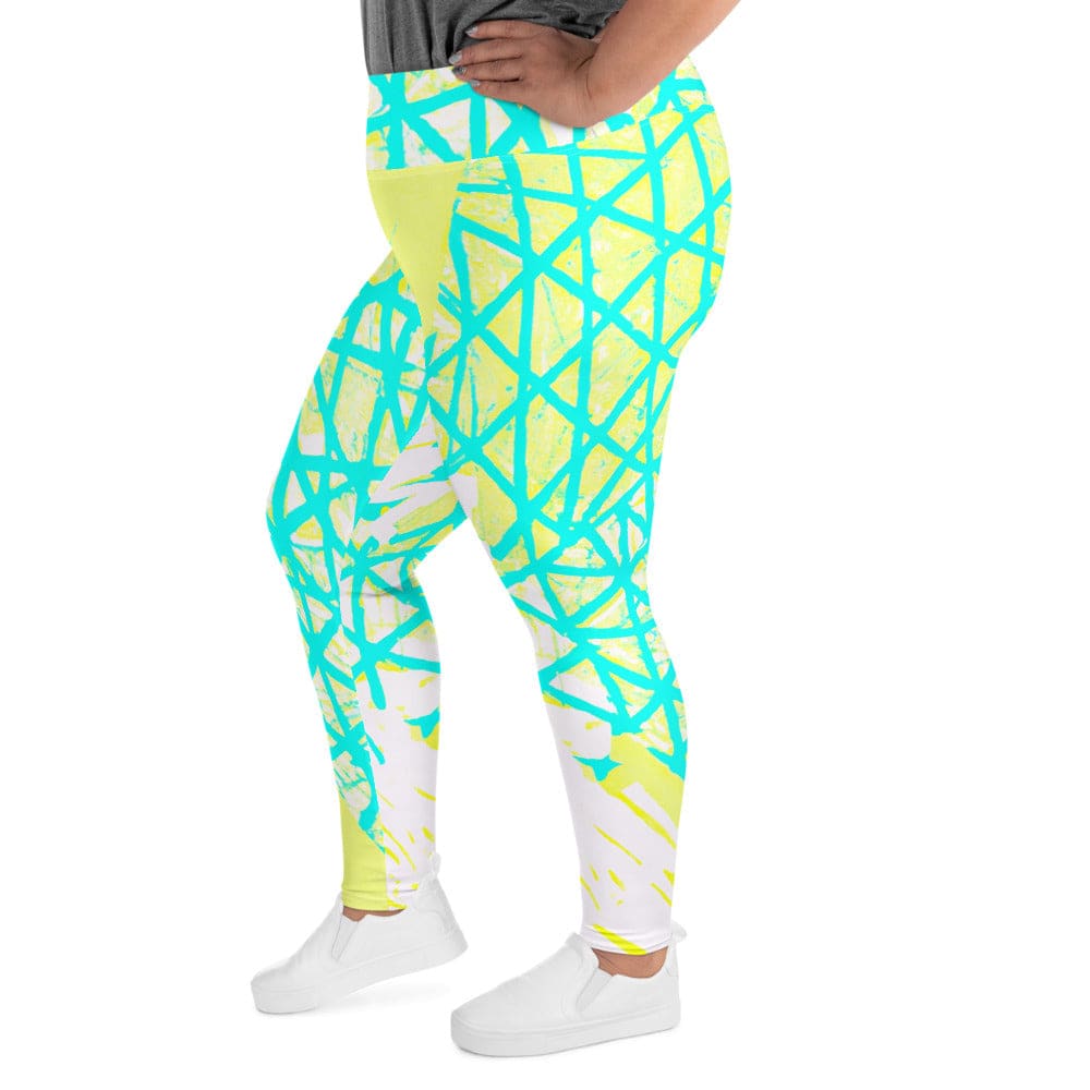 Womens Plus Size Fitness Leggings Cyan Blue Lime Green And White