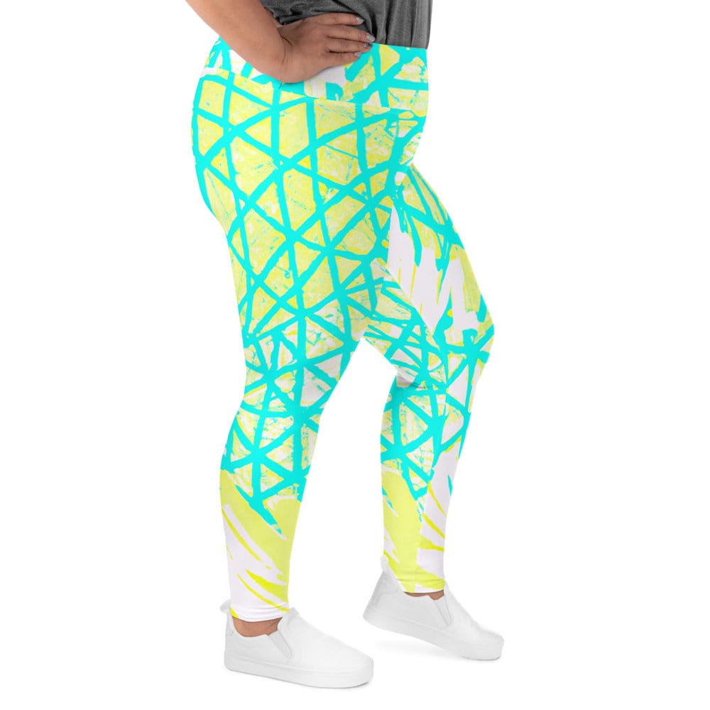Womens Plus Size Fitness Leggings Cyan Blue Lime Green And White