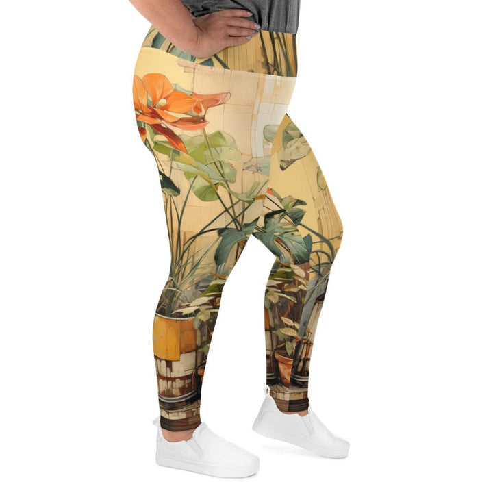 Womens Plus Size Fitness Leggings Earthy Rustic Potted Plants Print