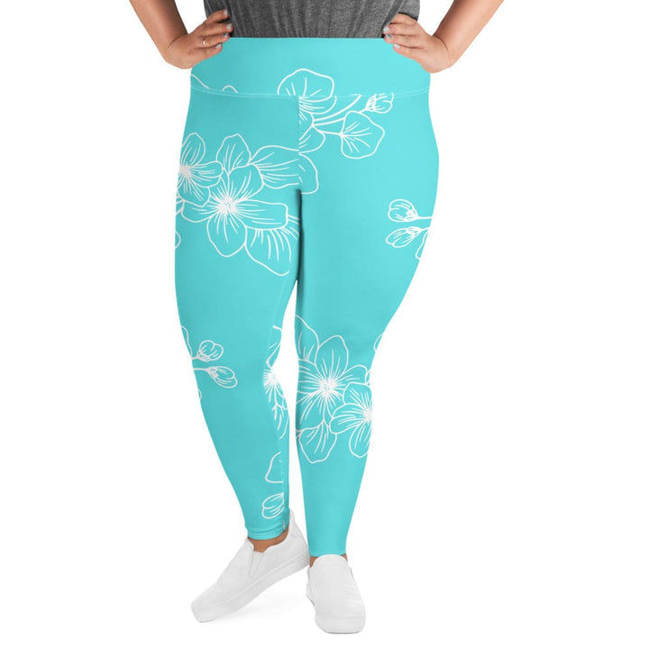 Womens Plus Size Fitness Leggings Floral Cyan Blue 7022523 - Womens | Leggings