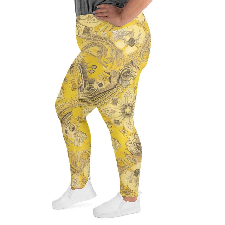 Womens Plus Size Fitness Leggings Floral Yellow Bandanna Illustration