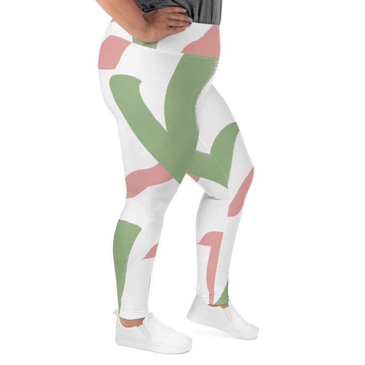 Womens Plus Size Fitness Leggings Green Mauve Abstract Brush Stroke