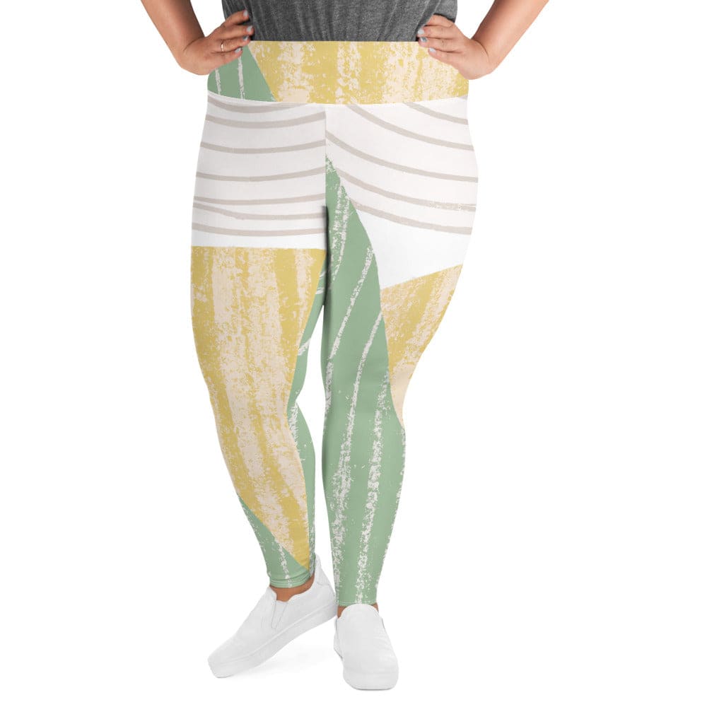 Womens Plus Size Fitness Leggings Green Textured Boho Pattern
