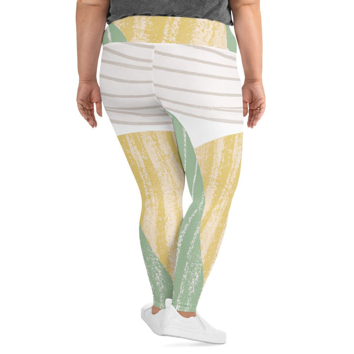 Womens Plus Size Fitness Leggings Green Textured Boho Pattern - Womens