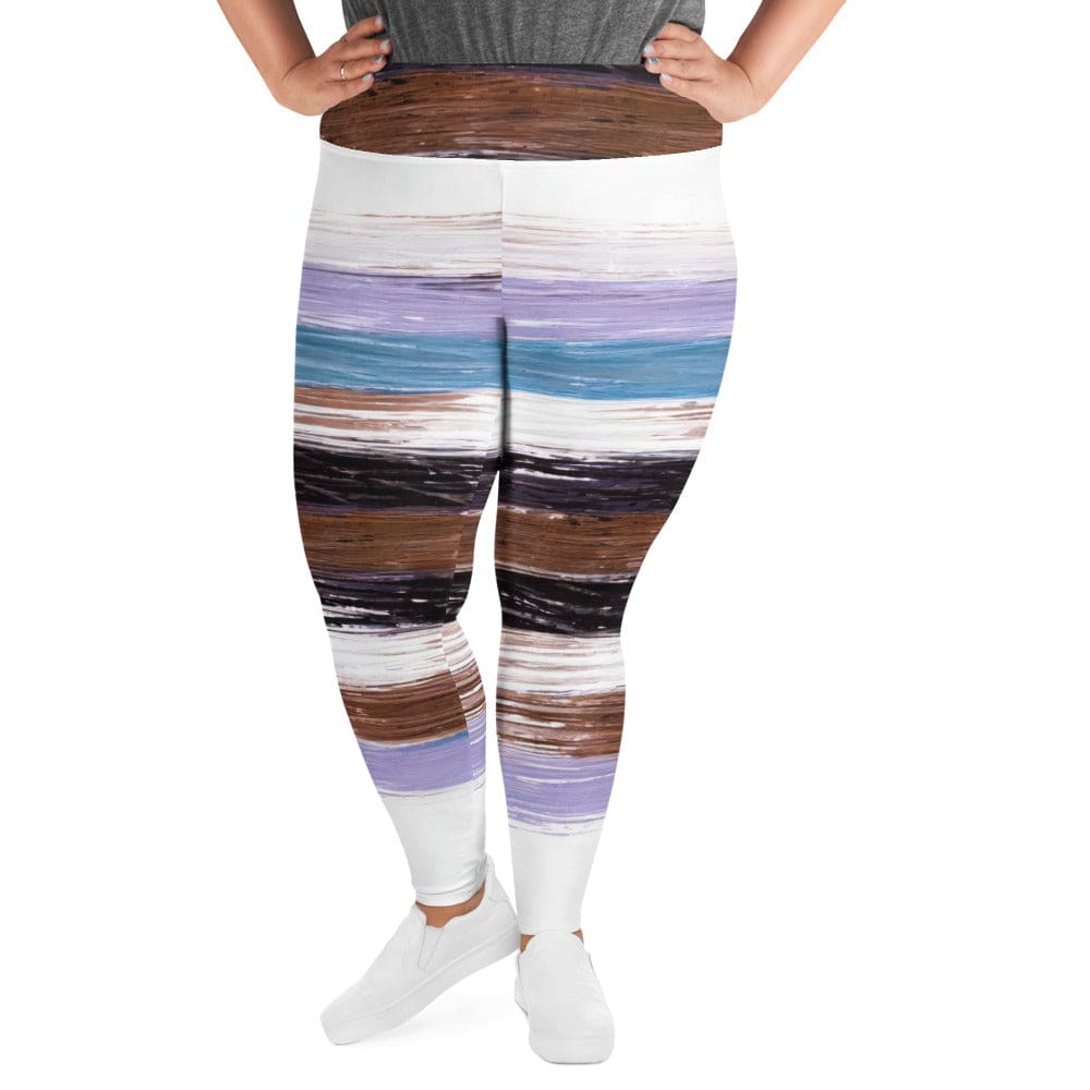Womens Plus Size Fitness Leggings Lavender Black Brown Rustic Pattern