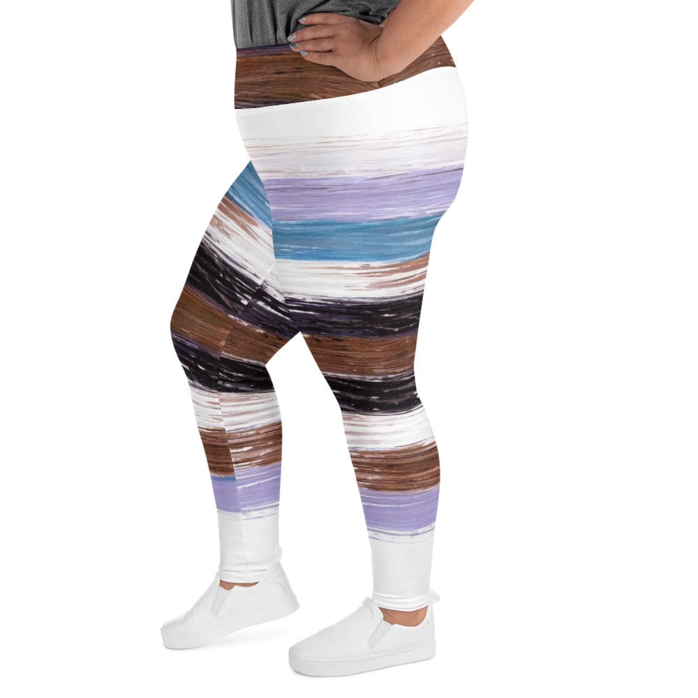 Womens Plus Size Fitness Leggings Lavender Black Brown Rustic Pattern - Womens